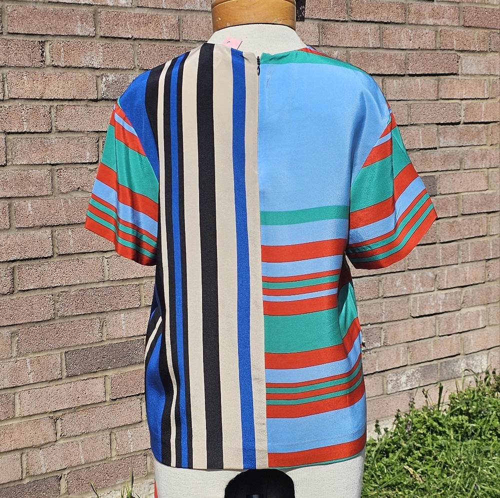 DVF striped silk asymmetrical blouse - Picture 2 of 7